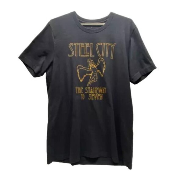 Steel City Stairway To Seven Shirt Adult Large Dark Gray Yellow Graphic Logo EUC - Picture 1 of 5